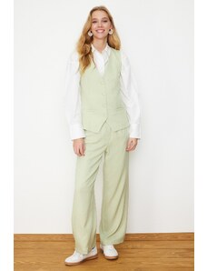 Trendyol Mint Linen Look Stylish Vest Trousers Woven Bottom Top Set