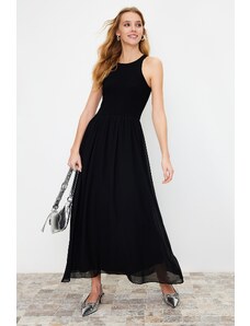 Trendyol Black Maxi Halter Collar Lined Knitted Woven Mixed Dress