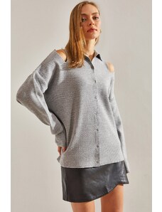 Bianco Lucci Women's Off-the-Shoulder Collar Knitwear Cardigan