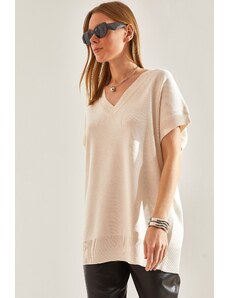 Bianco Lucci Women's V-Neck Short Sleeve Knitwear Sweater