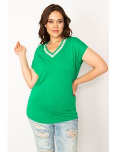 Şans Women's Plus Size Viscose Blouse with a Cast Stone, Green
