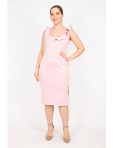 Şans Women's Pink Plus Size Collar Flounce Back Hidden Zipper Dress