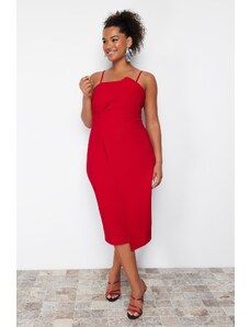 Trendyol Curve Red Fitted Asymmetric Cut Woven Dress