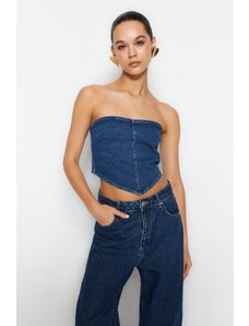 Trendyol Blue Asymmetrical Strapless Denim Bustier