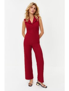 Trendyol Burgundy Jacket Collared Button Detailed Woven Jumpsuit