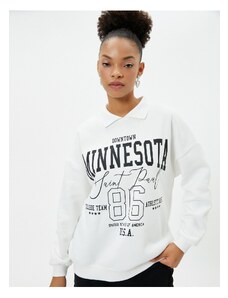 Koton Polo Neck Sweatshirt Oversize College Themed Printed Cotton Blend