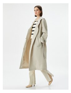 Koton Trench Coat Midi Length Double Breasted Collar Buttoned Pocket Belted