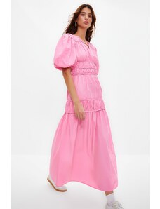 Trendyol Pink Gather Detailed Long Woven Dress