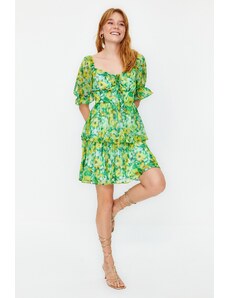 Trendyol Green Floral Skirt Flounce Chiffon Lined Mini Woven Dress