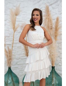 Carmen Ecru Satin Skirt Flounced Short Wedding Dress and Promise Dress
