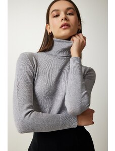 Happiness İstanbul Women's Gray Turtleneck Ribbed Knitwear Sweater