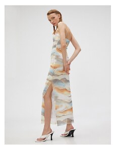 Koton Long Dress Strapless Slit Tie-dye Detailed Bodice Look