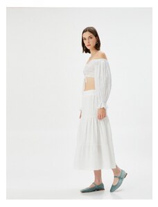 Koton Midi Skirt Elastic High Waist Textured