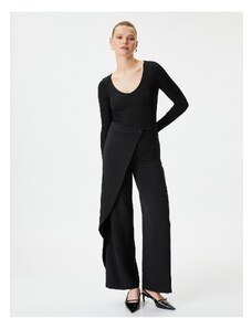 Koton Wide Leg Trousers Covered Button Detailed