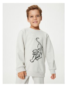 Koton Tiger Sweatshirt Long Sleeve Crew Neck Embossed Printed