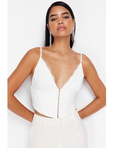 Trendyol Birdal White Crop Lined Woven Agraphed Lace Bustier