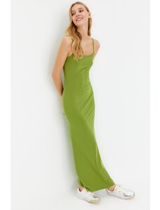 Trendyol Green Fitted/Simple Strappy Stretch Knitted Maxi Dress