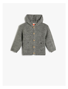 Koton Hooded Knit Cardigan Button Closure Pocket Detailed