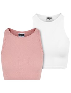 UC Ladies Dámský Cropped Rib Top - 2 Pack růžová+bílá