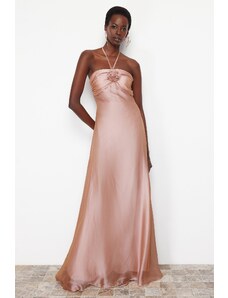 Trendyol Pale Pink Rose Detailed Long Evening Evening Dress