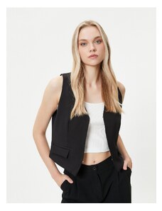 Koton V-Neck Vest with Clasps and Flap Pockets