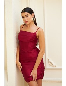 Carmen Burgundy Satin Underwire Short Evening Dress