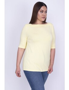 Şans Women's Plus Size Yellow Square Collar Viscose Blouse