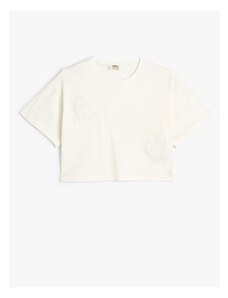 Koton Crop T-Shirt Heart Short Sleeve Crew Neck Cotton