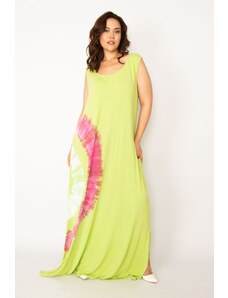 Şans Women's Plus Size Green Tie Dye Printed Maxi Length Dress