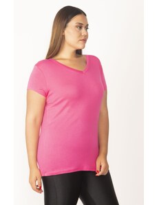 Şans Women's Plus Size Pink V-Neck Viscose Blouse