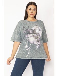 Şans Women's Plus Size Colorful Washable Fabric Front Printed Blouse