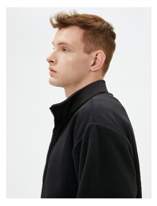 Koton Plush Sweatshirt with Zipper Stand Collar Pocket Detail