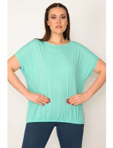 Şans Women's Plus Size Mint Elastic Double Sleeve Blouse