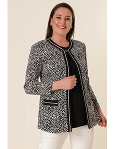 By Saygı Lycra Inner Athletic Polka Dot Plus Size Crepe Satin Jacket With Fake Pocket