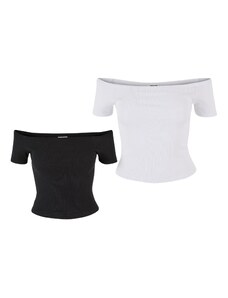 UC Ladies Dámské tričko Organic Off Shoulder Rib - 2 Pack černé+bílé