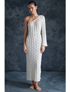 Trendyol Bridal Beige Belted Fitted Maxi Knitted Knitwear Effect One-Shoulder Beach Dress