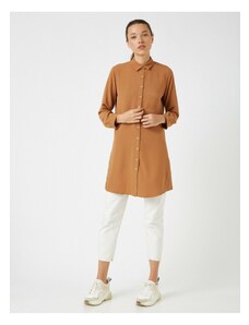 Koton Women's Brown Shirt Collar Buttoned Tunic