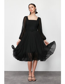 Trendyol Black Tulle Woven Elegant Evening Dress
