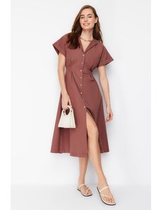 Trendyol Brown Waist Opening Midi Woven Shirt Dress