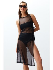 Trendyol Black Fitted Maxi Knitted Cut Out/Window Mesh Beach Dress