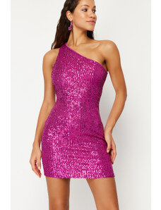 Trendyol Fuchsia Back Detailed Sequin Elegant Evening Dress