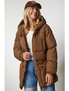 Happiness İstanbul Women's Caramel Hooded Puffer Coat