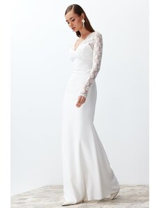 Trendyol Bridal White Body-Sitting Lace Wedding/Nikah Long Evening Dress