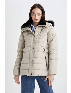 DEFACTO Waterproof Regular Fit Faux Fur Puffer Jacket