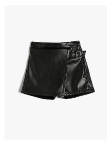 Koton Short Skirt Leather Look Elastic Buckle Detail
