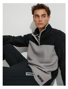 Koton Fleece Sweatshirt Half Zipper Color Block Slogan Detailed.