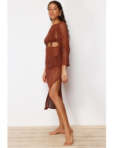 Trendyol Brown Maxi Knitted Cut Out/Window Knitwear Look Beach Dress