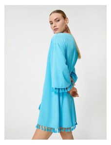 Koton Şahika Ercümen X Cotton - Oversized Fringed Mini Beach Dress Ecovero Viscose