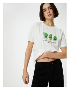 Koton Cactus Printed T-Shirt Comfort Fit Short Sleeve Printed Cotton