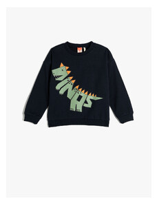 Koton Sweatshirt Dinosaur Printed Ruffled Crew Neck